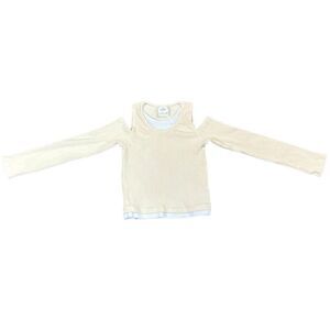 Zara Girls Cream Ribbed Long Sleeve Cold-Shoulder Cutouts Layered Top 8-9